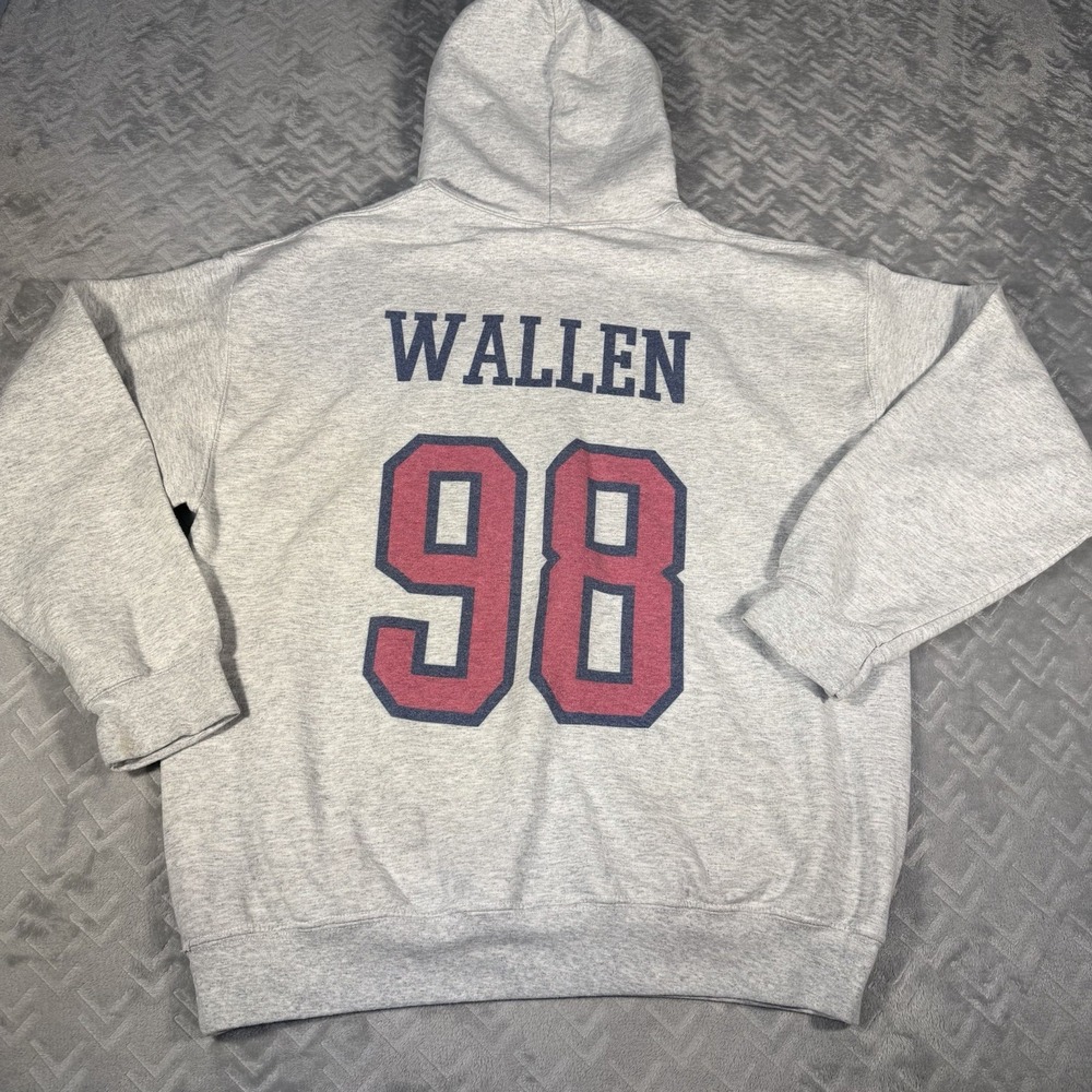 Morgan Wallen Hoodie Sweatshirt Grey 98 Braves Country Music Fan Graphic Size L